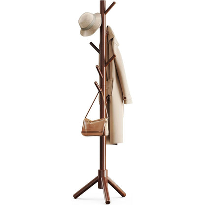 Euphemia Solid Pine Freestanding Coat Rack with 8 Hooks, Walnut Brown