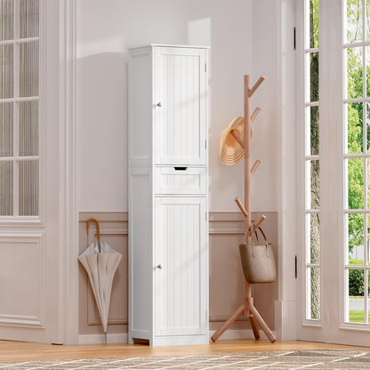 Ludmila 67" Tall Slim Linen Cabinet with 2 Doors & Drawer, White