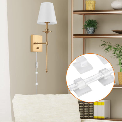 Plug In Wall Sconces Set of 2, Dimmable Brass Wall Lights with White Fabric Shades, LED Bulbs Included – Marisela