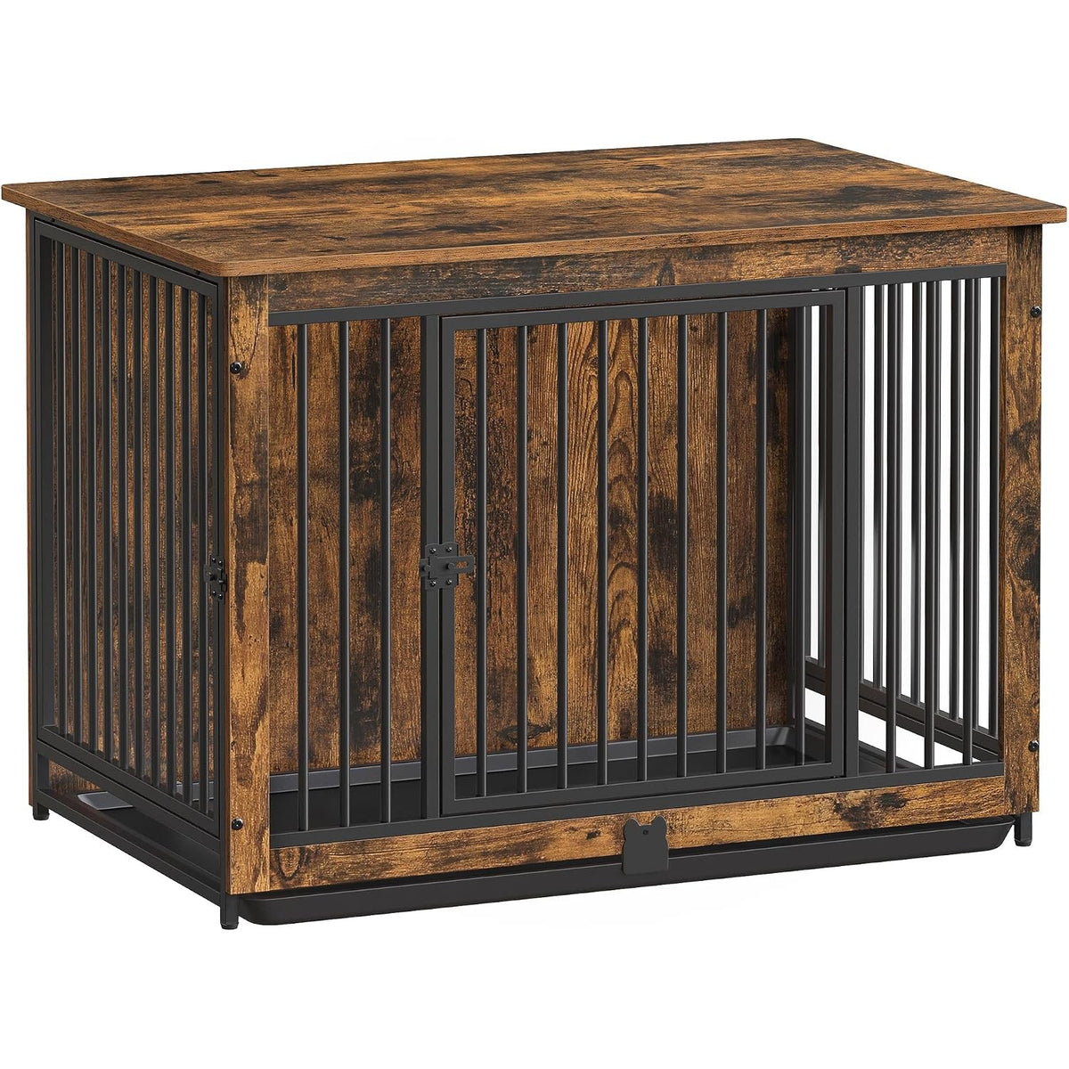Albertina 38" Dog Crate End Table with Double Doors & Pull-Out Tray, Rustic Brown