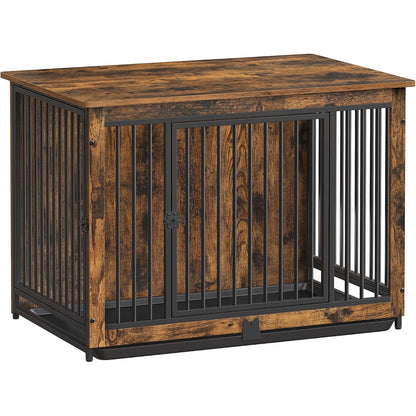Albertina 38" Dog Crate End Table with Double Doors & Pull-Out Tray, Rustic Brown