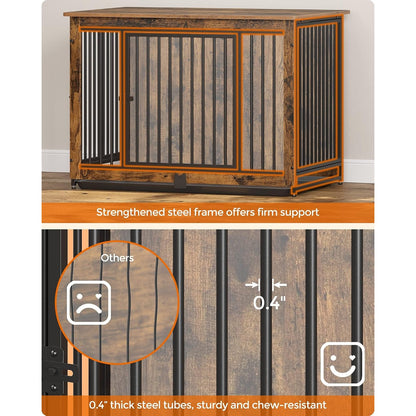 Albertina 38" Dog Crate End Table with Double Doors & Pull-Out Tray, Rustic Brown