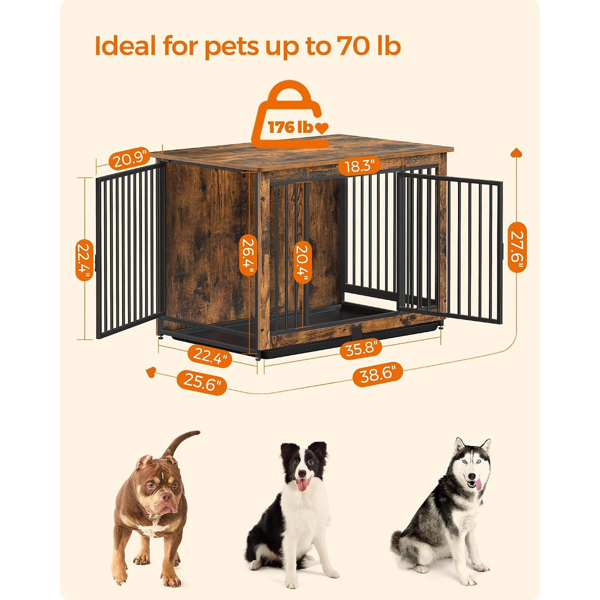 Albertina 38" Dog Crate End Table with Double Doors & Pull-Out Tray, Rustic Brown