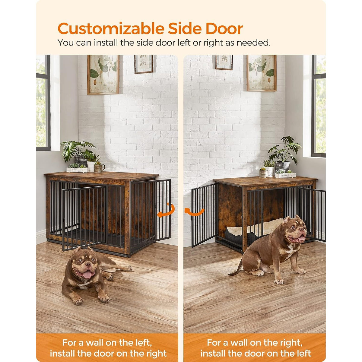 Albertina 38" Dog Crate End Table with Double Doors & Pull-Out Tray, Rustic Brown