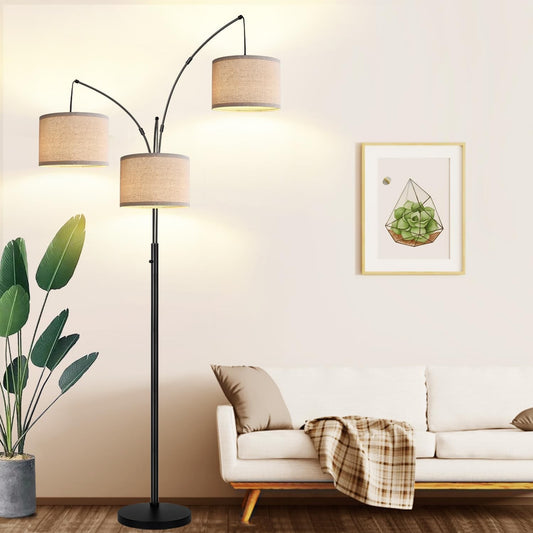 Giselle 3-Light Dimmable Arc Floor Lamp with Beige Linen Shades