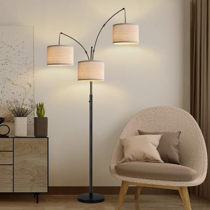 Giselle 3-Light Dimmable Arc Floor Lamp with Beige Linen Shades