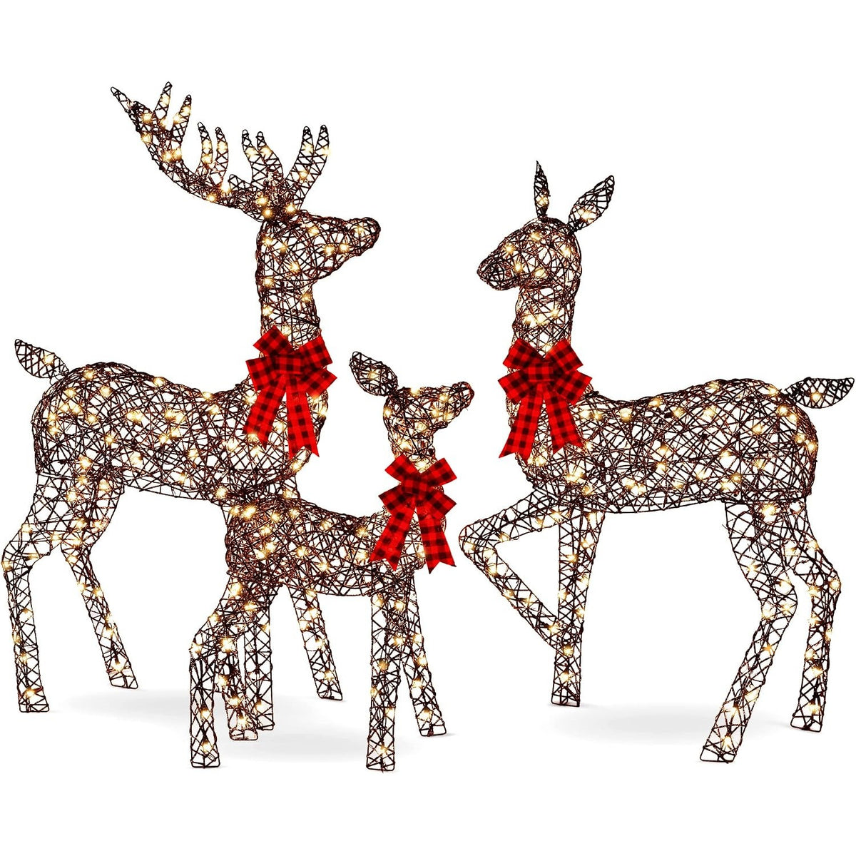 Lighted Christmas Deer Family, 3-Piece Outdoor Reindeer Yard Decoration with 360 Warm White Lights, 5 ft, Rattan – Seraphine