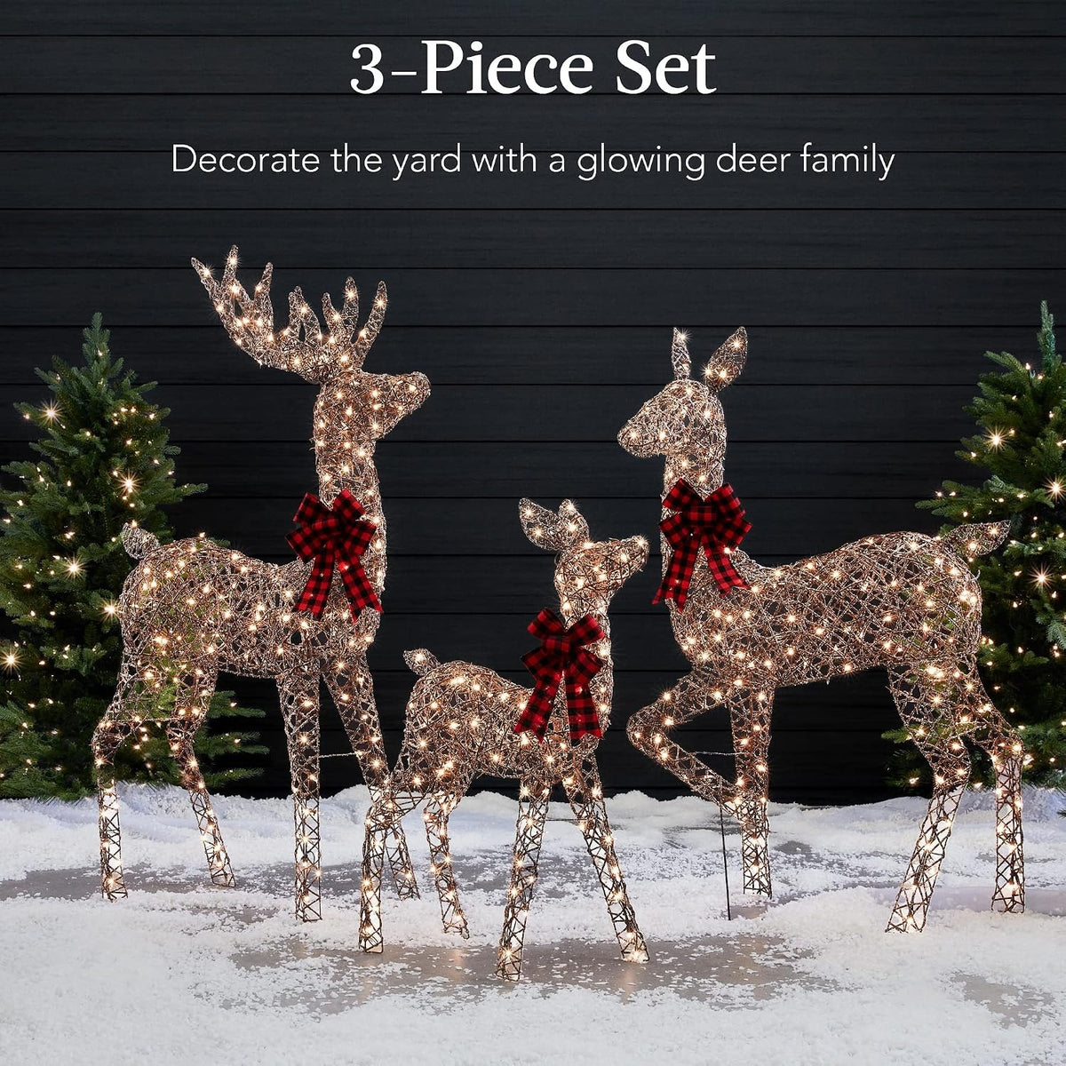 Lighted Christmas Deer Family, 3-Piece Outdoor Reindeer Yard Decoration with 360 Warm White Lights, 5 ft, Rattan – Seraphine