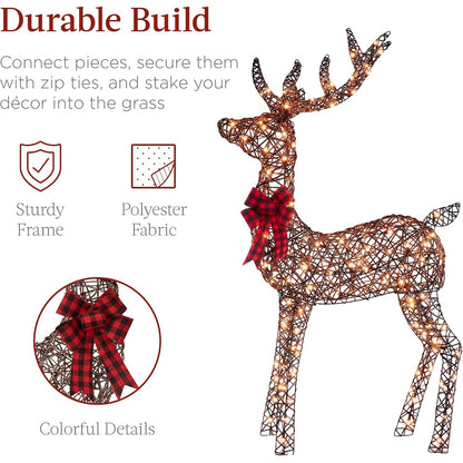 Lighted Christmas Deer Family, 3-Piece Outdoor Reindeer Yard Decoration with 360 Warm White Lights, 5 ft, Rattan – Seraphine