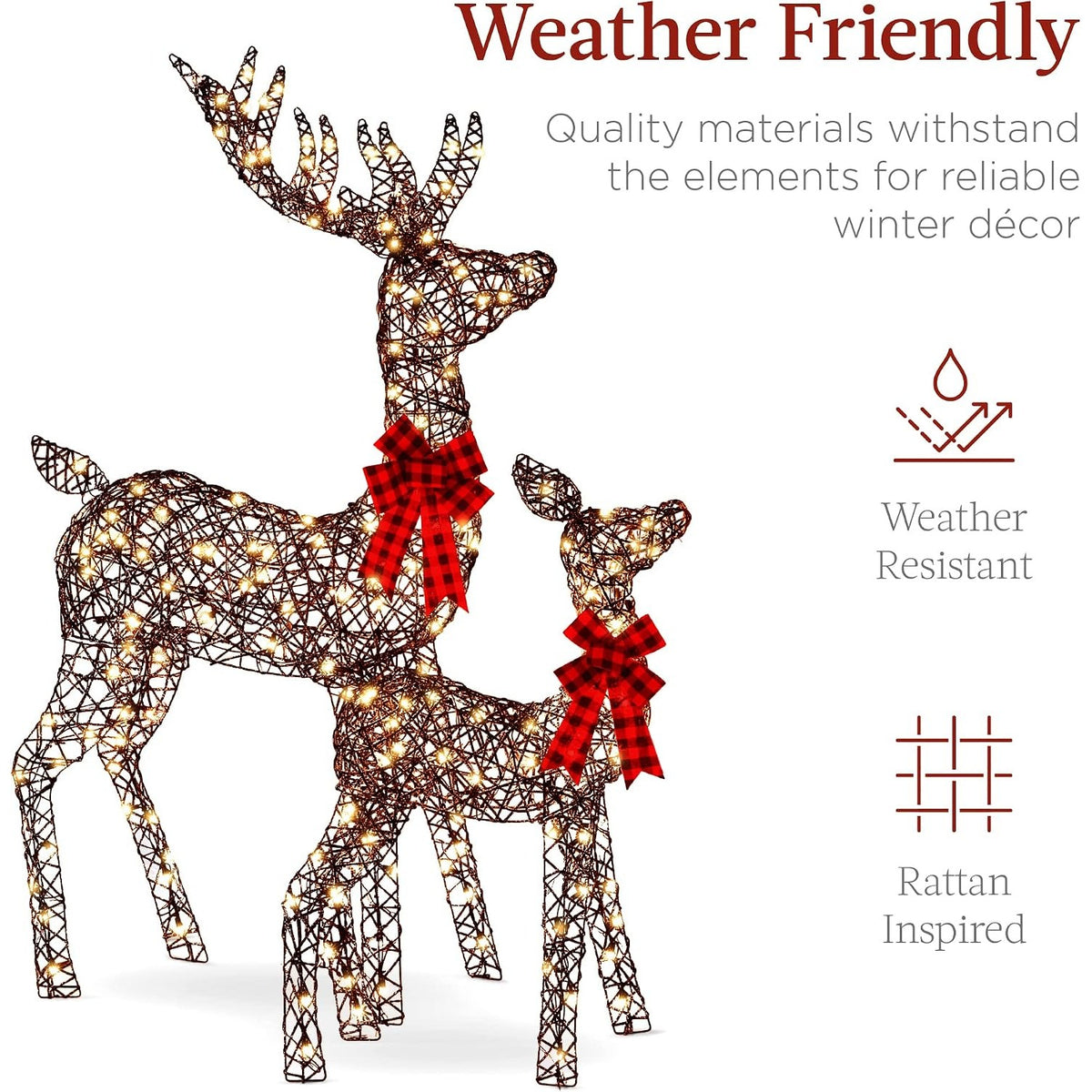 Lighted Christmas Deer Family, 3-Piece Outdoor Reindeer Yard Decoration with 360 Warm White Lights, 5 ft, Rattan – Seraphine