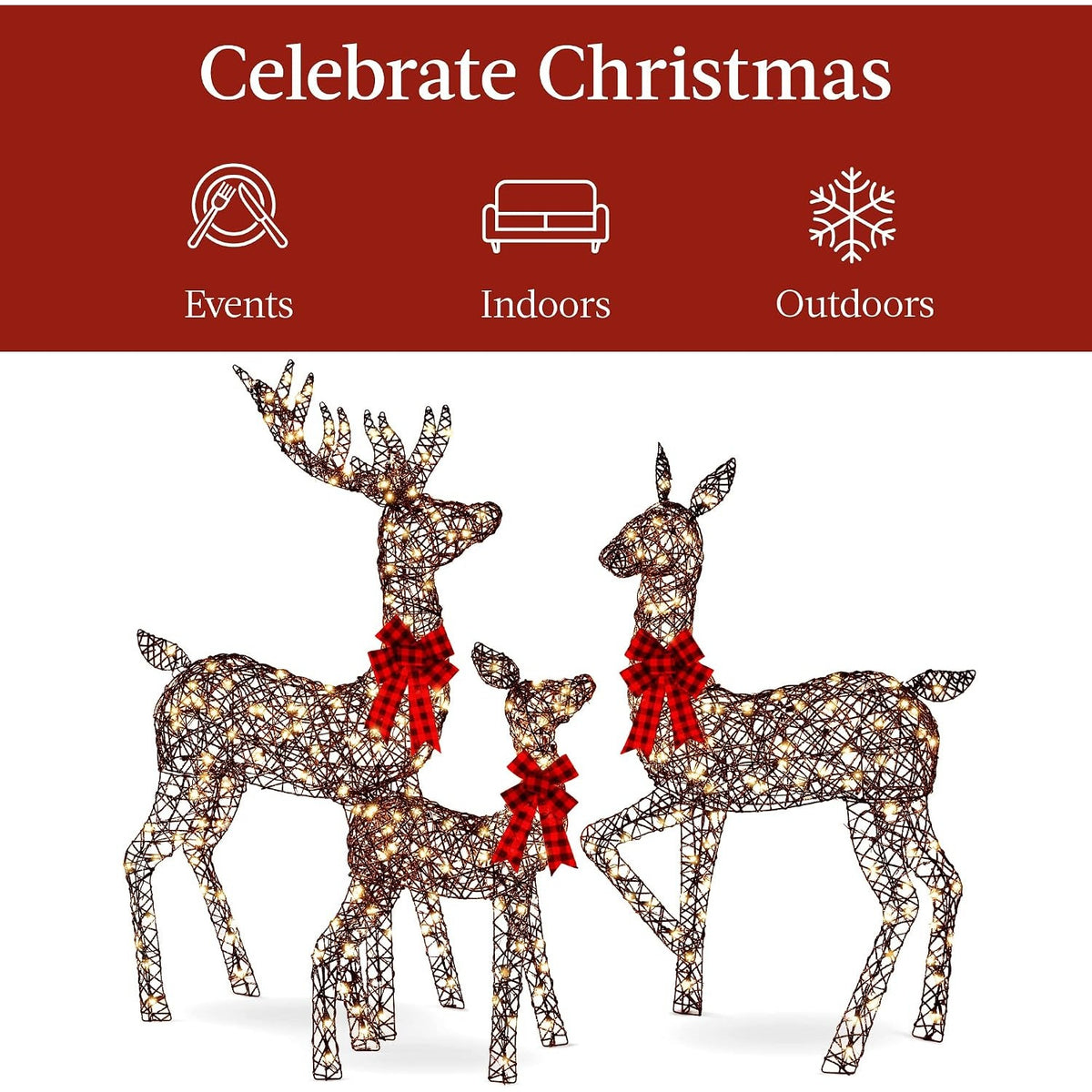 Lighted Christmas Deer Family, 3-Piece Outdoor Reindeer Yard Decoration with 360 Warm White Lights, 5 ft, Rattan – Seraphine