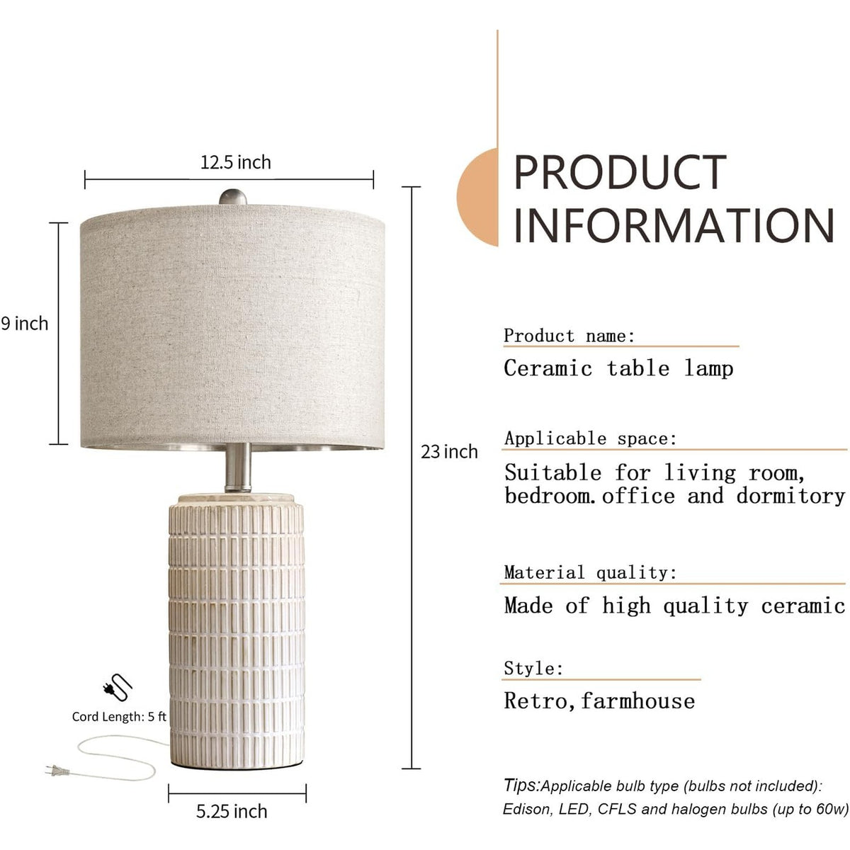 Fiorella 23" Textured Ceramic Table Lamps, Set of 2
