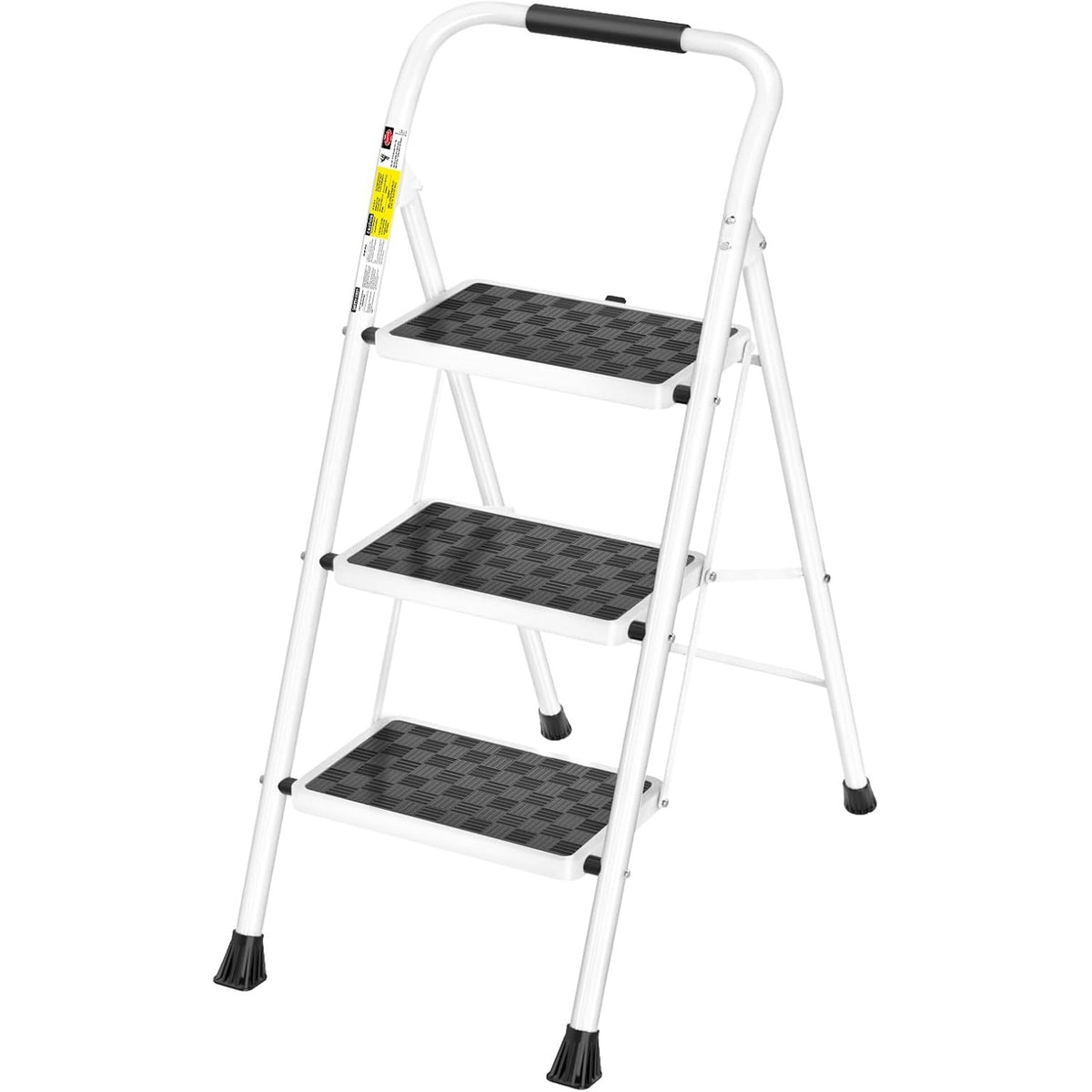 Estella 3-Step Folding Steel Step Ladder with Wide Anti-Slip Steps, White