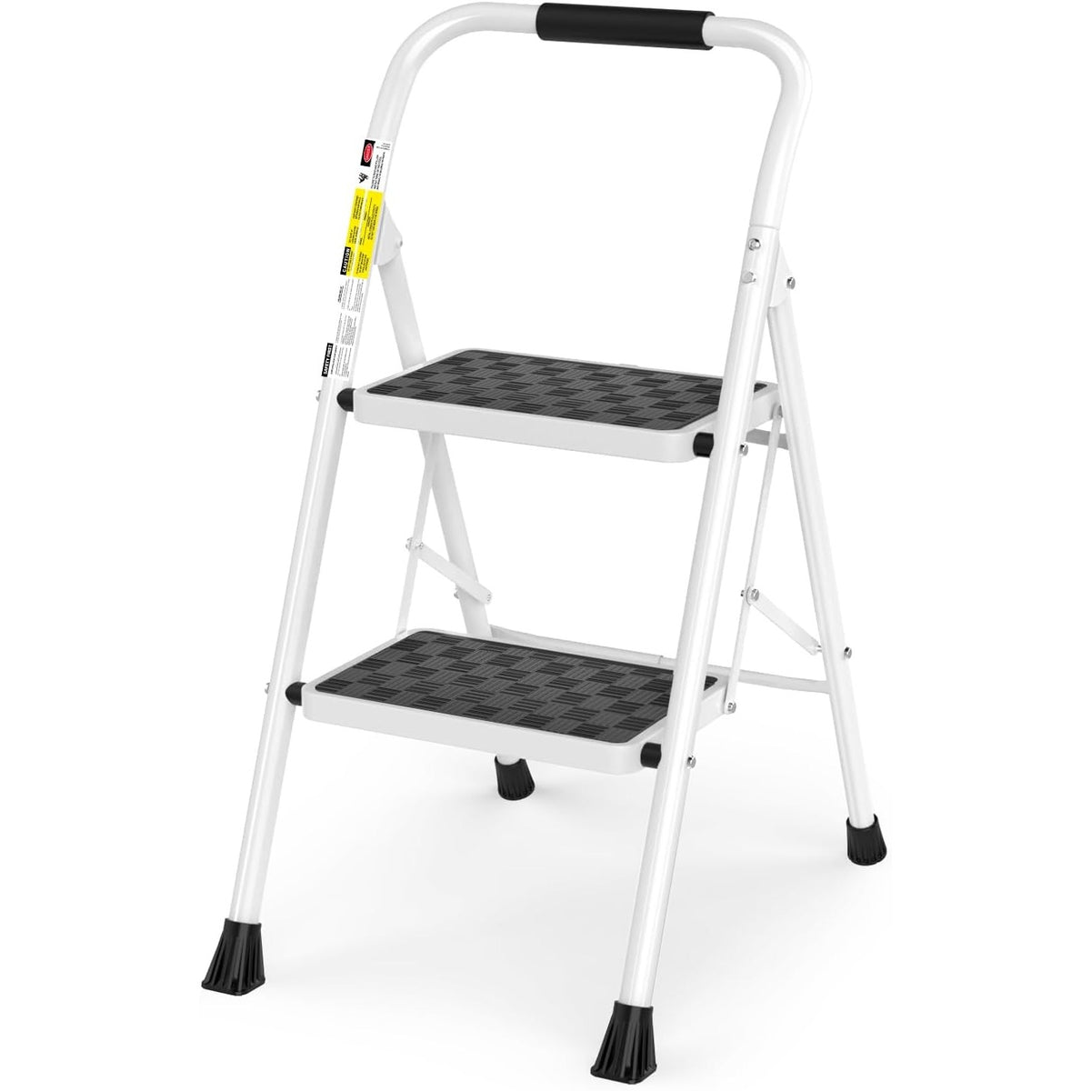 Estella 3-Step Folding Steel Step Ladder with Wide Anti-Slip Steps, White