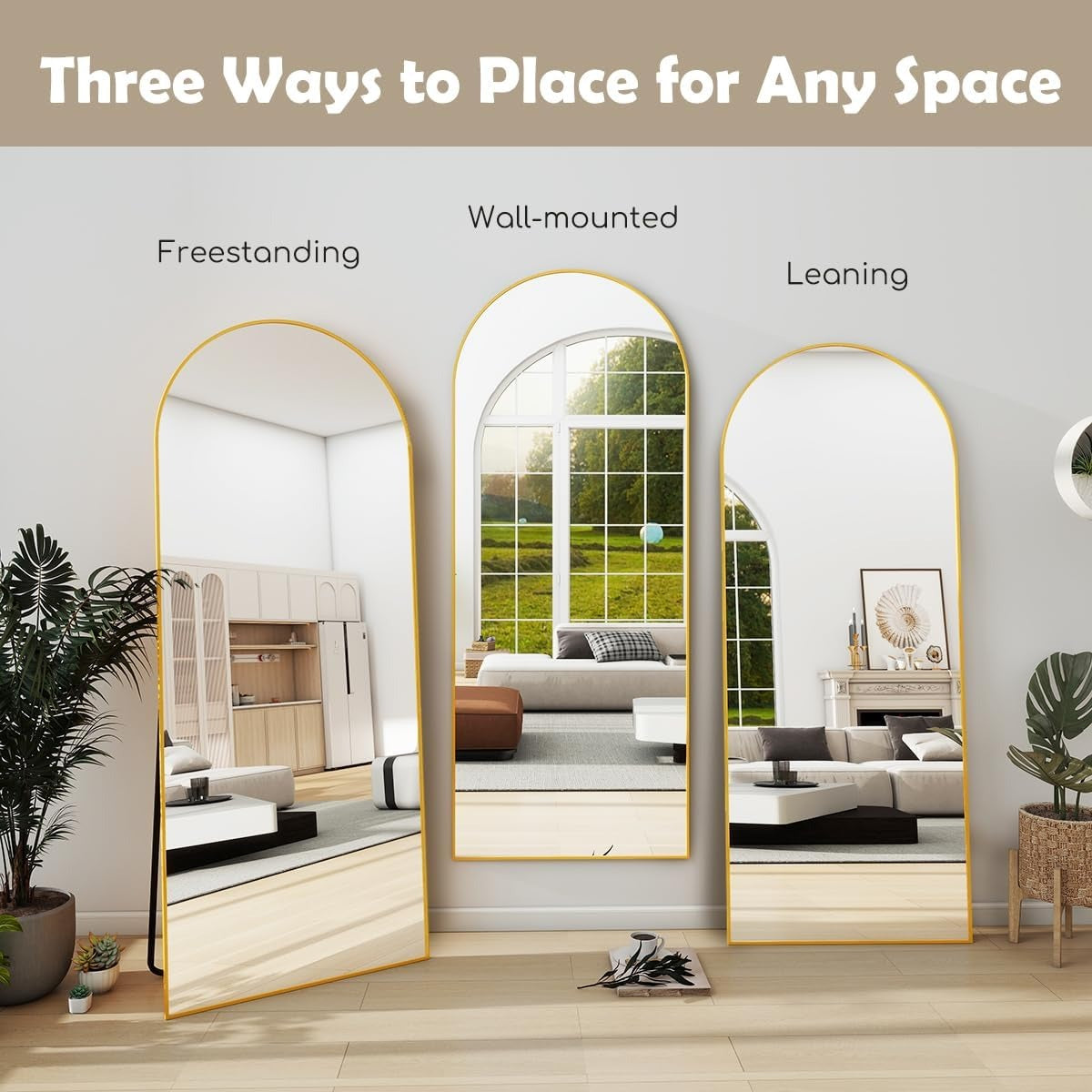 Celestine 70" x 26" Gold Arched Full Length Floor Mirror