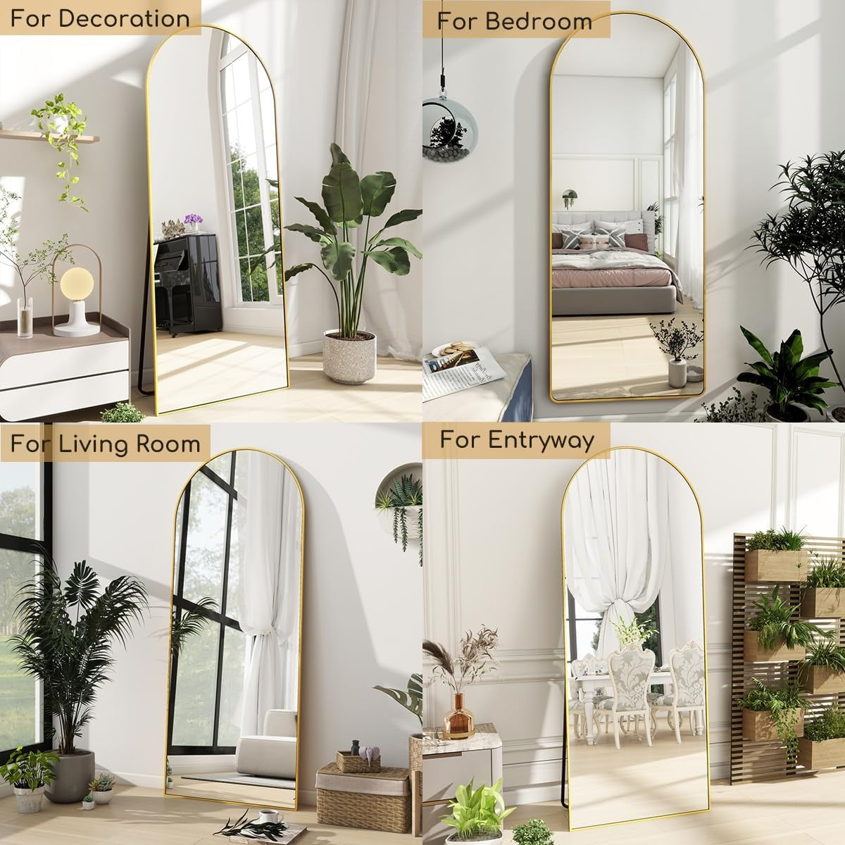 Celestine 70" x 26" Gold Arched Full Length Floor Mirror
