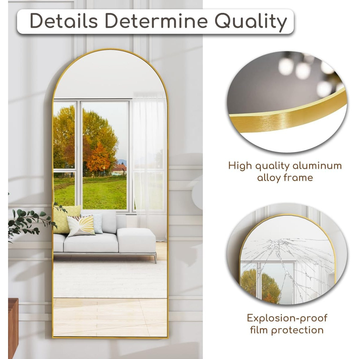 Celestine 70" x 26" Gold Arched Full Length Floor Mirror