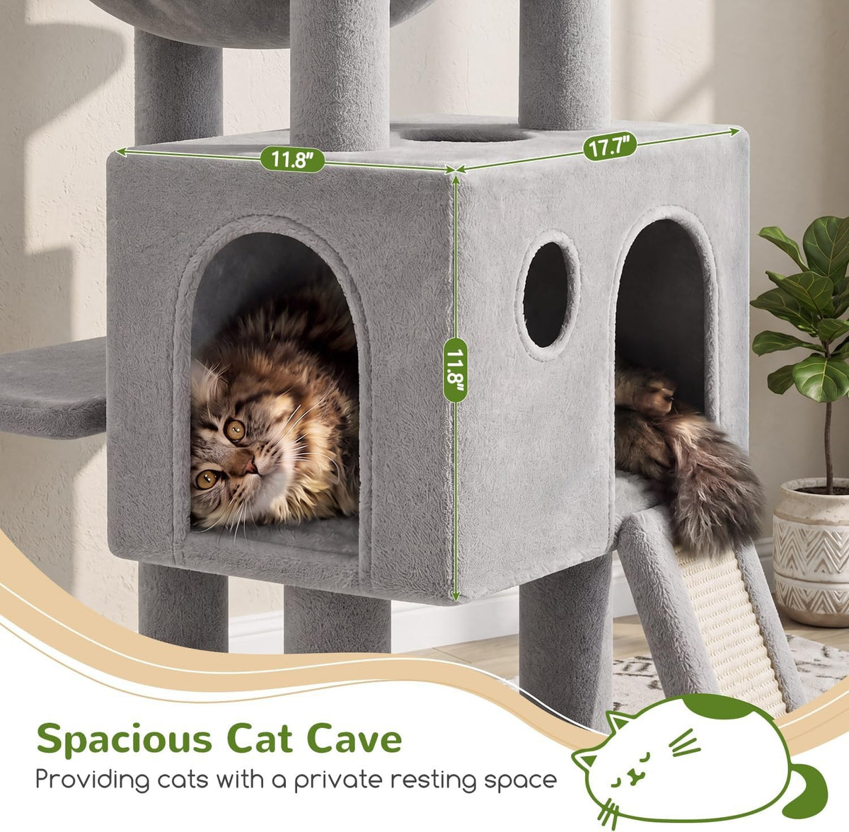 70" Tall Cat Tree for Large Cats, Multi-Level Cat Tower with Hammock, Condo, Sisal Scratching Posts & Top Perch, Light Gray – Jessamine