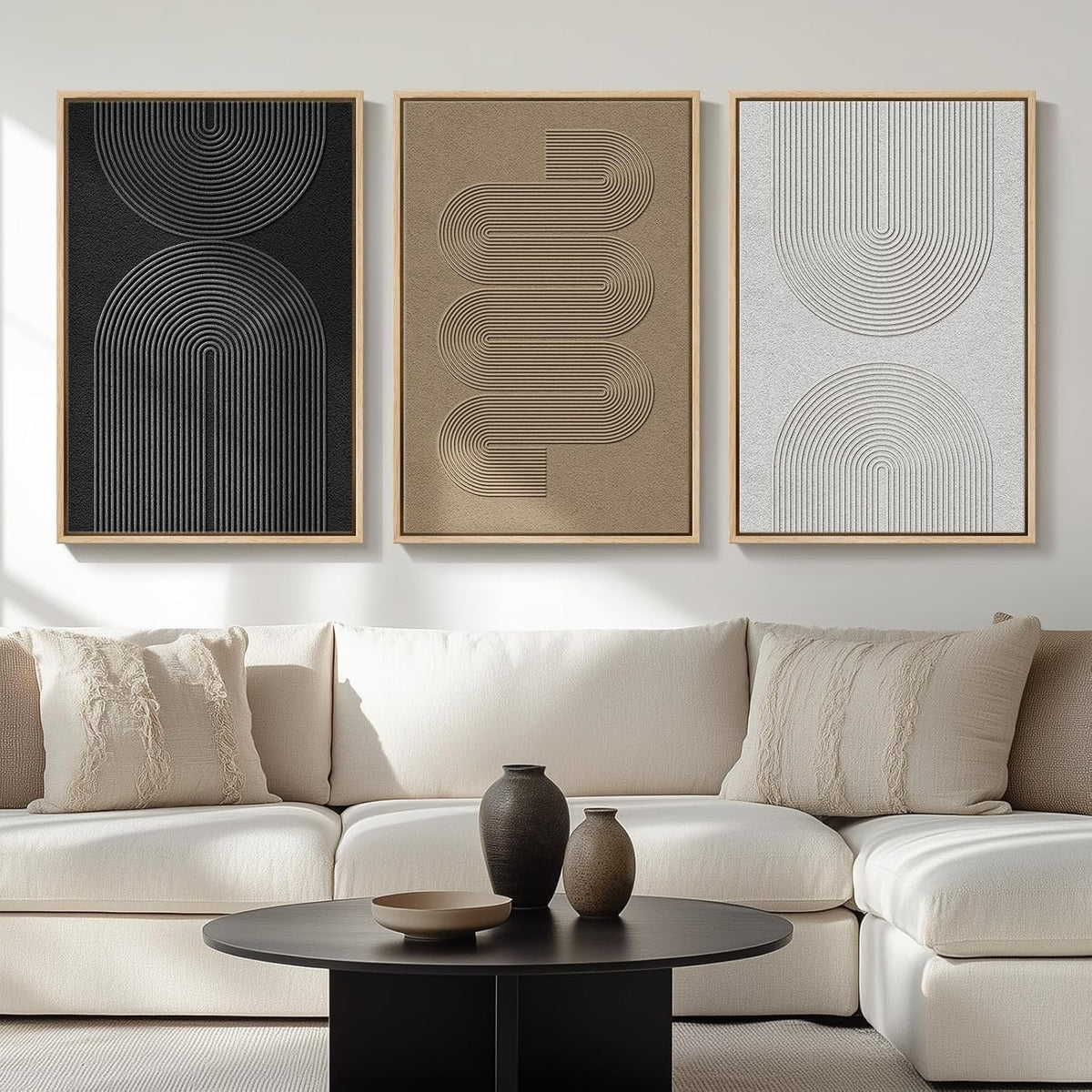 Marisol Set of 3 Framed Boho Arch Abstract Canvas Wall Art, 24" x 36"