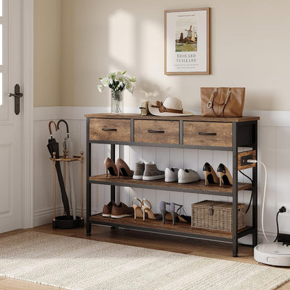 Leonie 43" Entryway Table with Outlets & 3 Fabric Drawers