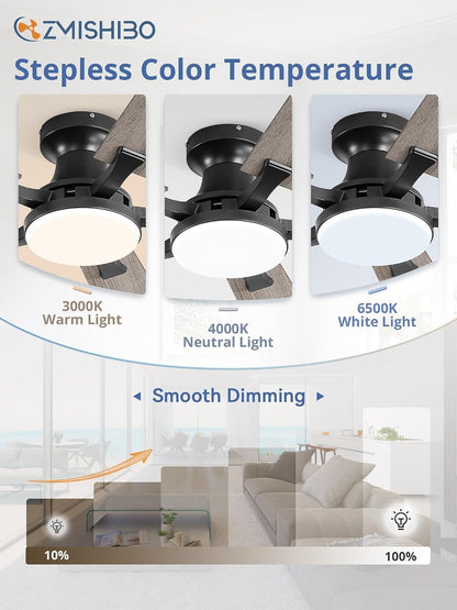52" Low Profile Ceiling Fan with Light & Remote, Flush Mount LED Fan with App Control, Dimmable, Reversible DC Motor, Black – Albertine