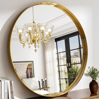 Allegra 36" Round Gold Metal Frame Wall Mirror
