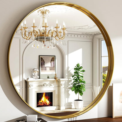 Allegra 36" Round Gold Metal Frame Wall Mirror