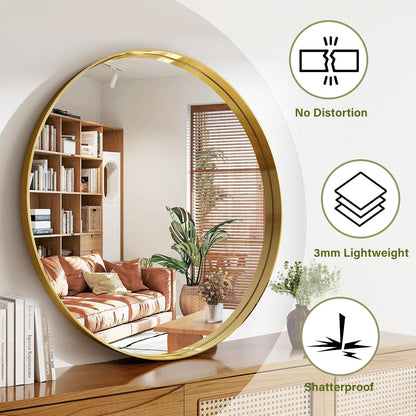 Allegra 36" Round Gold Metal Frame Wall Mirror