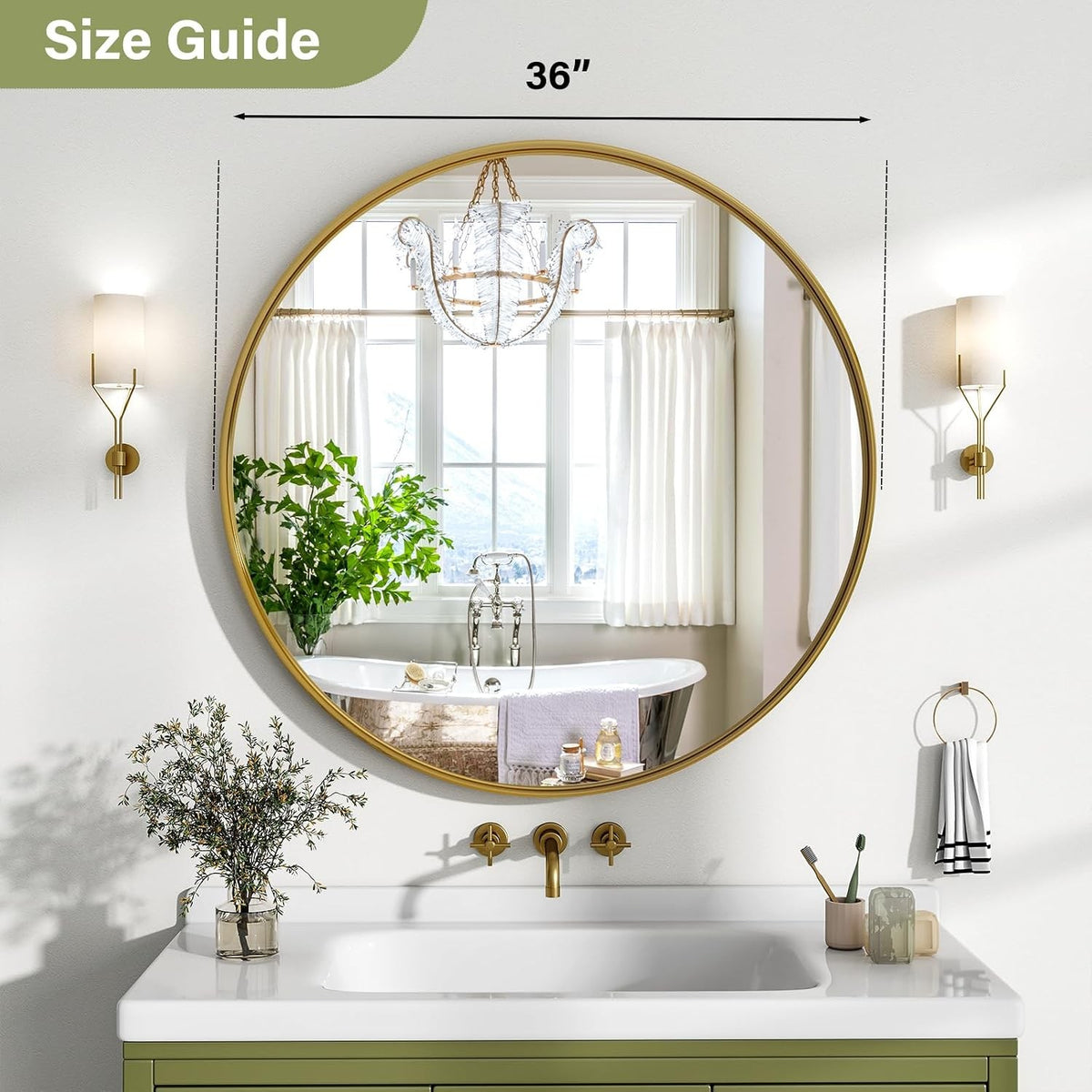 Allegra 36" Round Gold Metal Frame Wall Mirror
