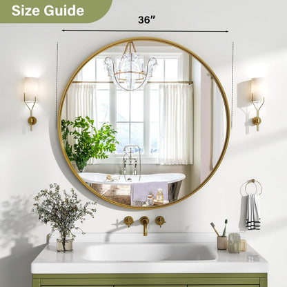 Allegra 36" Round Gold Metal Frame Wall Mirror