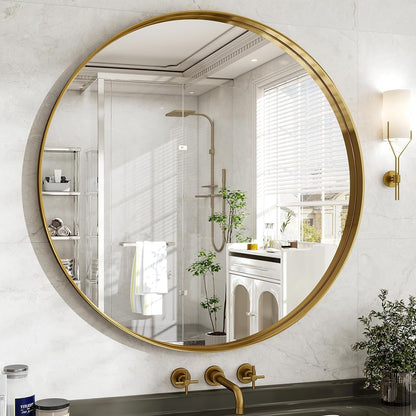 Allegra 36" Round Gold Metal Frame Wall Mirror