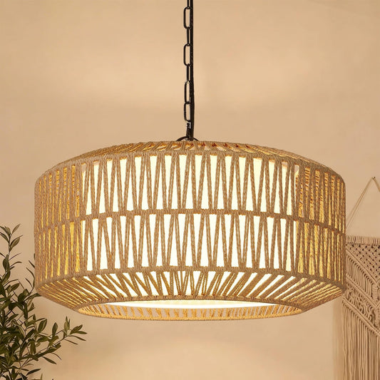 Leocadia 19" 5-Light Hand-Woven Rattan Drum Chandelier