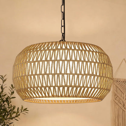 Leocadia 19" 5-Light Hand-Woven Rattan Drum Chandelier