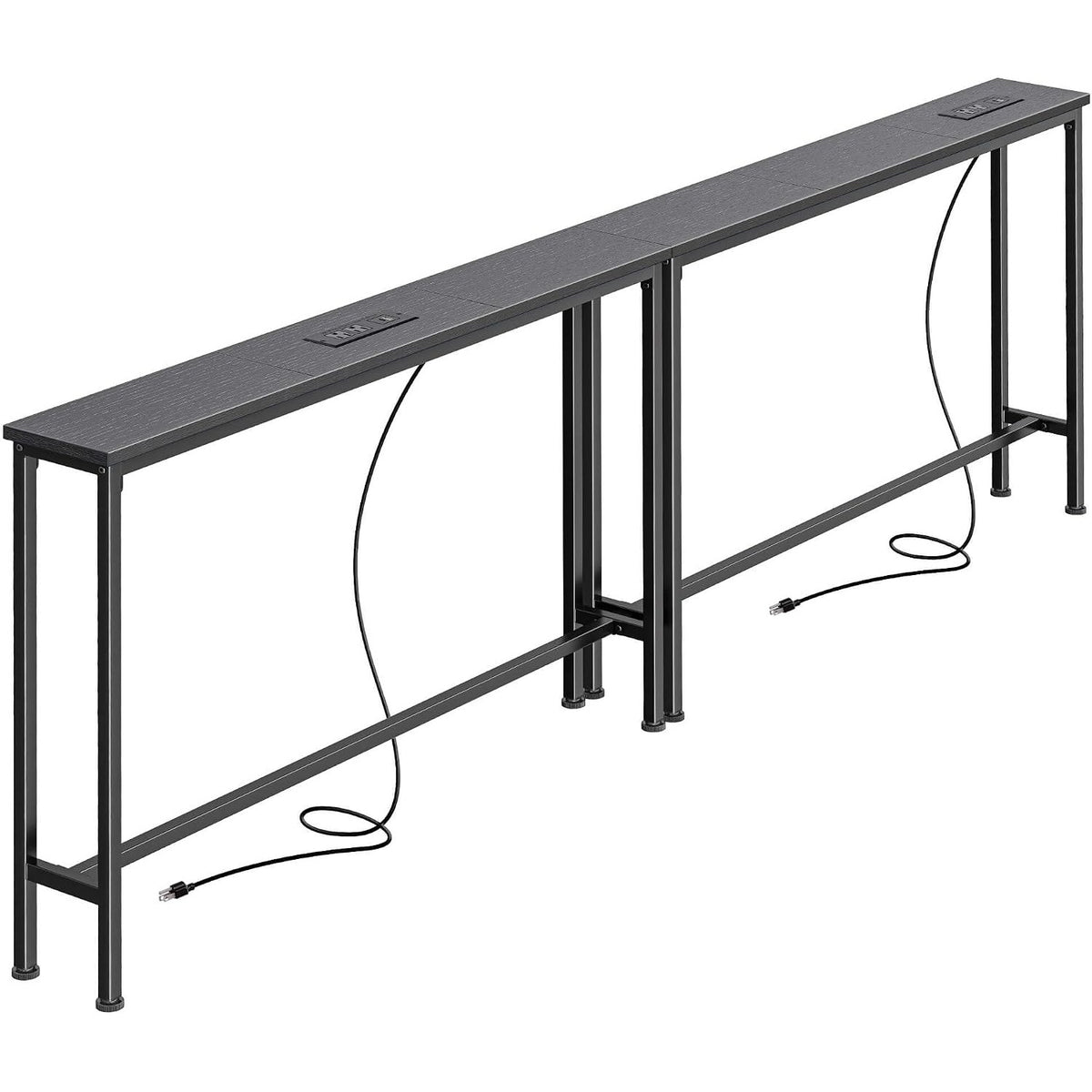 Noemi 78.8" Narrow Console Table with Outlets & USB-C, Black