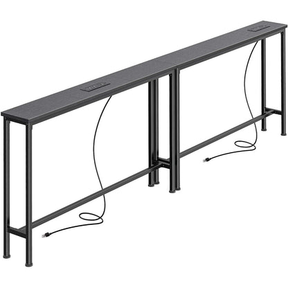 Noemi 78.8" Narrow Console Table with Outlets & USB-C, Black