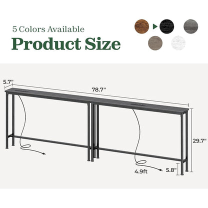 Noemi 78.8" Narrow Console Table with Outlets & USB-C, Black