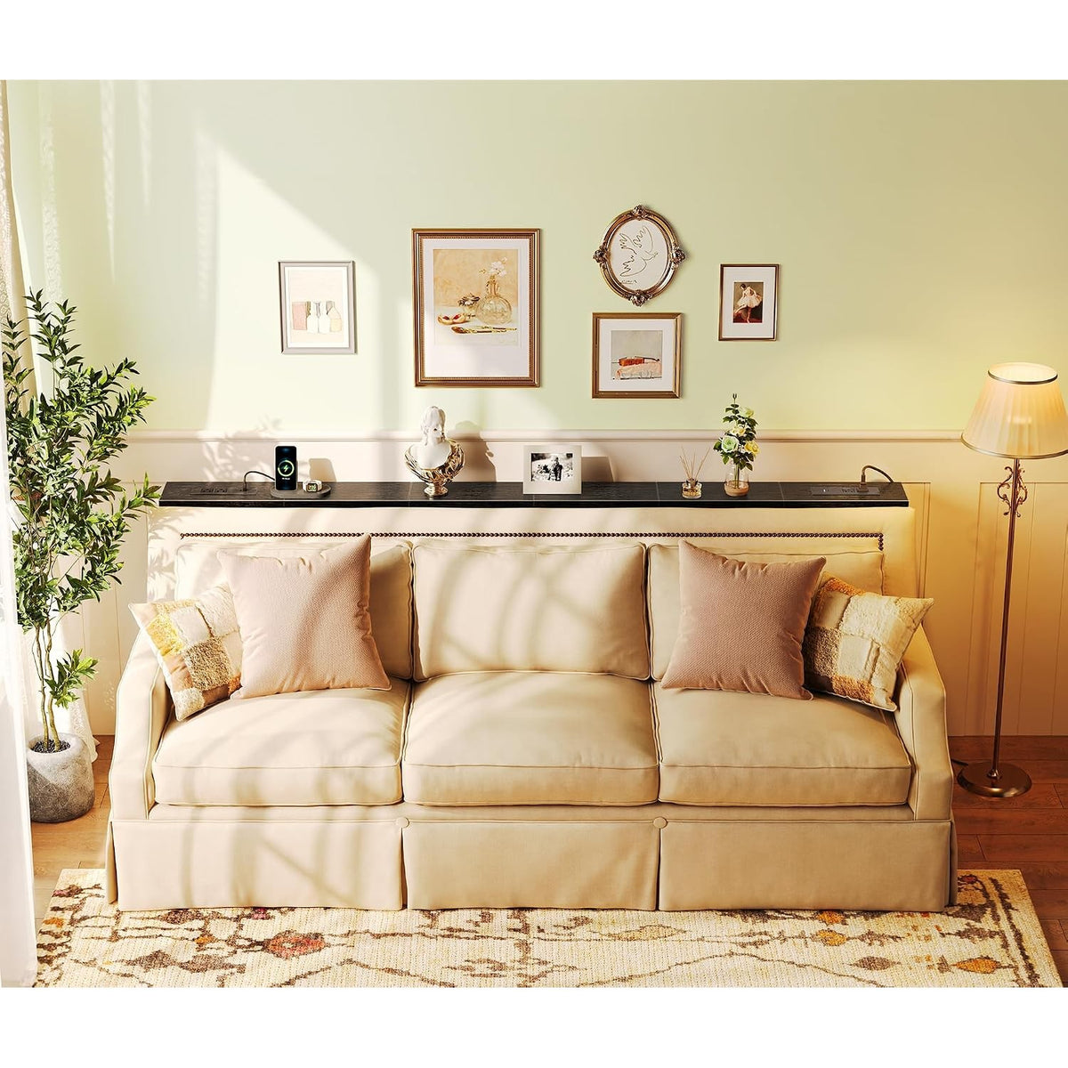 Noemi 78.8" Narrow Console Table with Outlets & USB-C, Black