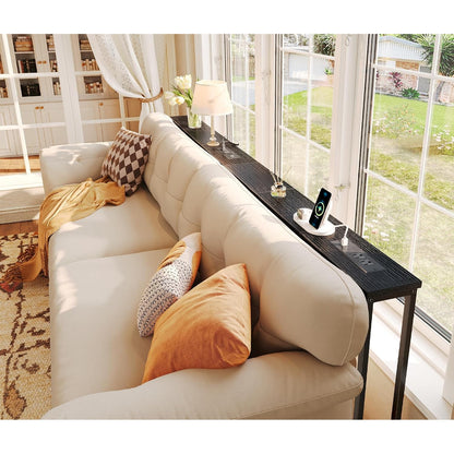 Noemi 78.8" Narrow Console Table with Outlets & USB-C, Black