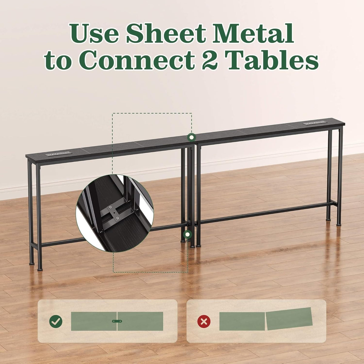 Noemi 78.8" Narrow Console Table with Outlets & USB-C, Black
