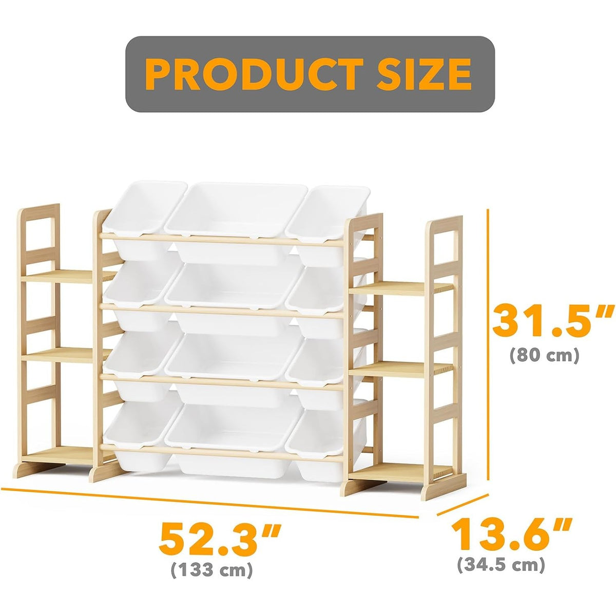 Rosabel Kids Toy Storage Organizer with 12 Bins & Side Bookshelves