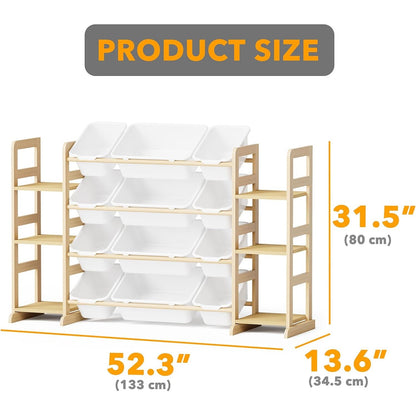 Rosabel Kids Toy Storage Organizer with 12 Bins & Side Bookshelves