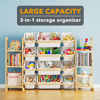 Rosabel Kids Toy Storage Organizer with 12 Bins & Side Bookshelves
