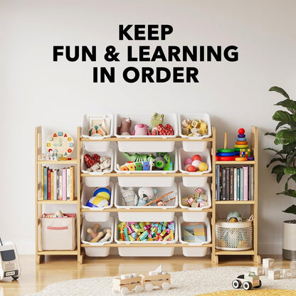 Rosabel Kids Toy Storage Organizer with 12 Bins & Side Bookshelves