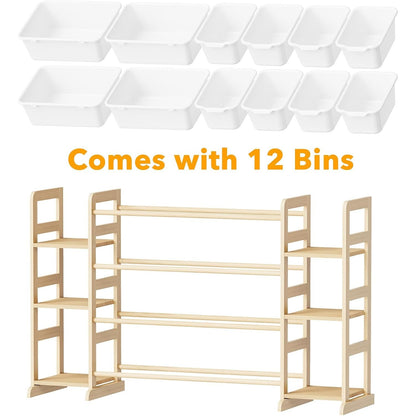 Rosabel Kids Toy Storage Organizer with 12 Bins & Side Bookshelves