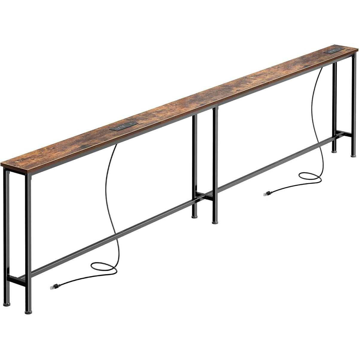 Rosemarie 102" Narrow Sofa Table with Outlets & USB-C, Rustic Brown