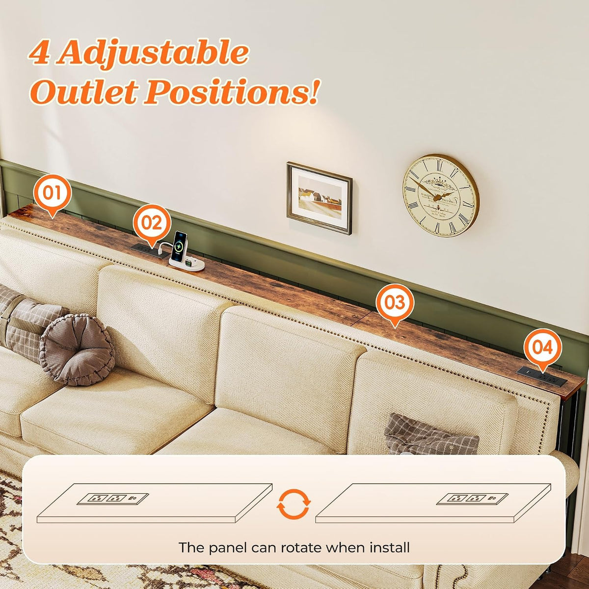 Rosemarie 102" Narrow Sofa Table with Outlets & USB-C, Rustic Brown