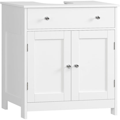 Pedestal Sink Storage Cabinet with Drawer & 2 Doors, 23.6" Under Sink Bathroom Cabinet with U-Shape Cutout, White – Clotilde