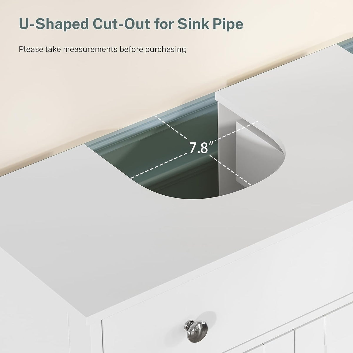 Pedestal Sink Storage Cabinet with Drawer & 2 Doors, 23.6" Under Sink Bathroom Cabinet with U-Shape Cutout, White – Clotilde