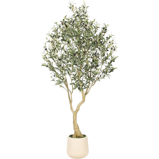 Esmeralda 6 ft Artificial Olive Tree in Cream Planter