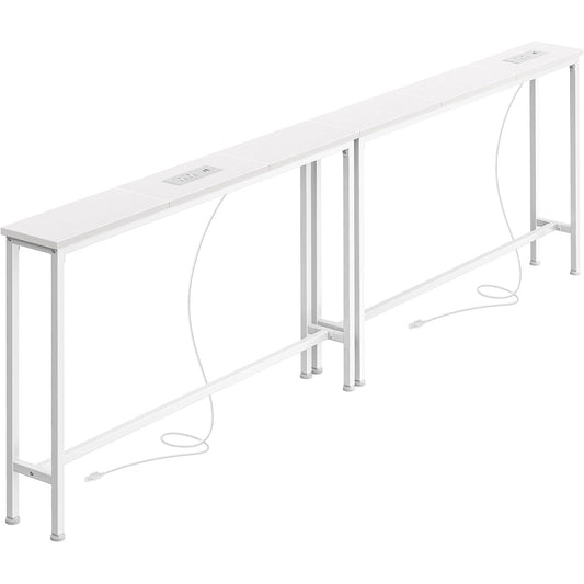 Blanche 78.8" Narrow Console Table with Outlets & USB-C, White